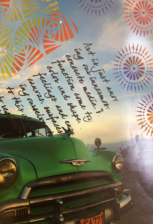 Green Car Art   13x19" Archival Poster on Artist Grade BFK Reeves Paper