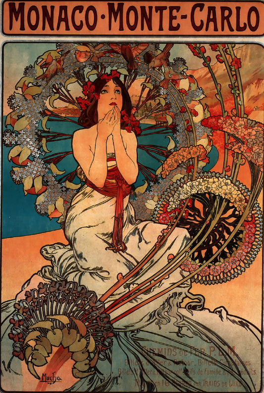 Monaco Monte Carlo by Mucha  13x19" Archival Poster on Artist Grade BFK Reeves Paper